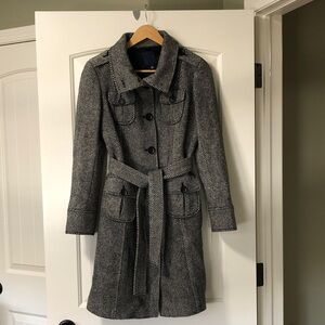 GAP Vintage Herringbone Belted Wool-Blend Military Style Coat - M